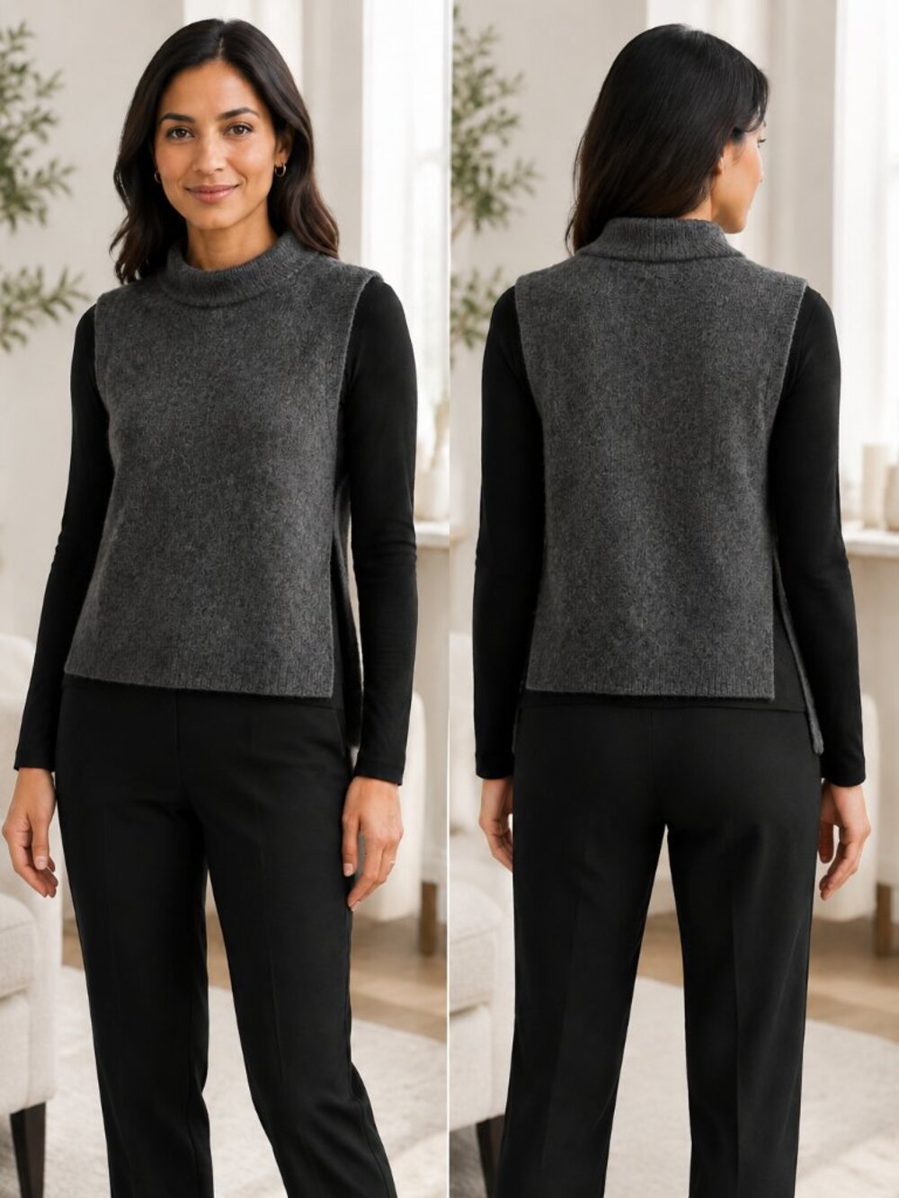 Aritzia Wilfred Palmier 100% Wool Sleeveless Tunic Sweater Vest M Grey